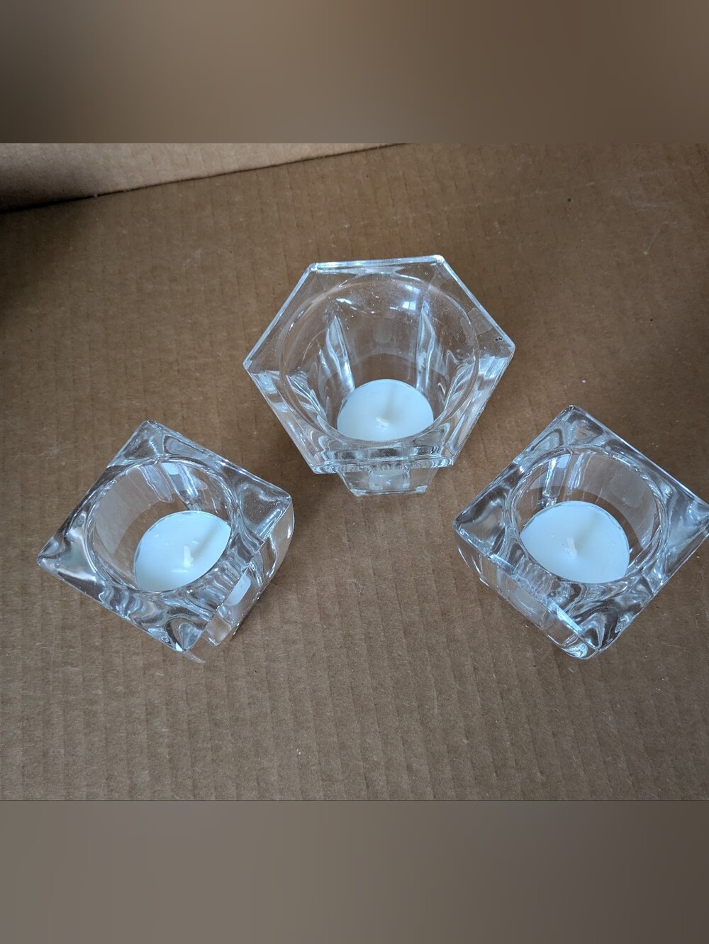 Candles Clear Glass Tea Light or Votive Candle Holders Set of 3